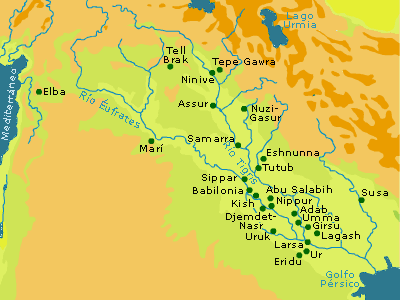 Los principales asentamiento de Mesopotamia. 