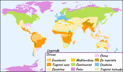 Distribuci&oacute;n clim&aacute;tica a escala planetaria.