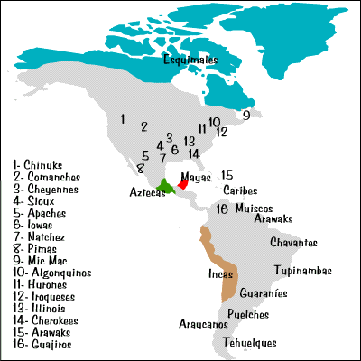 Mapa de los pueblos americanos antes de la llegada de los europeos.