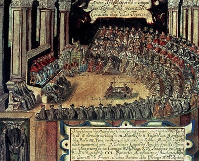 Sesión del Concilio de Trento, según la obra de Matthias Burglehner El águila del Tirol (siglo XVII).