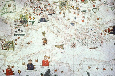 Antiguo mapa de los pa&iacute;ses del Mediterr&aacute;neo. Portulano de Jacobus Russus.