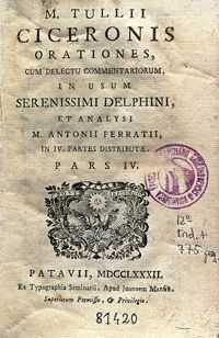 Cicerón, Orationes, edición del siglo XVIII.