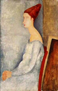 Jeanne Hebuterne sentada. 