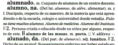 Ejemplo de la entrada alumno del DRAE.